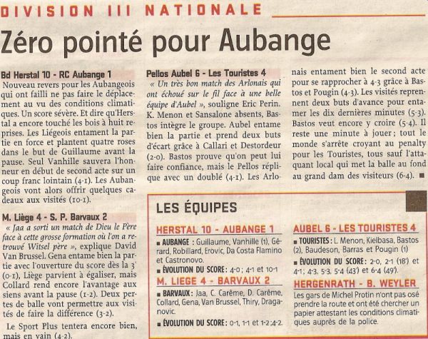 Zéro pointé pour Aubange. 12.11.20007